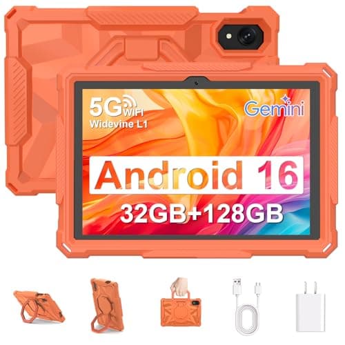 EHFiDC Tablet 10 Inch Android 16 Tablets, 32GB RAM 128GB ROM 2TB Expand, 2.2GHz Octa-Core, 6000mAh, 5G WiFi, HD IPS Display, Widevine L1, Drop-Proof EVA Case (Orange)