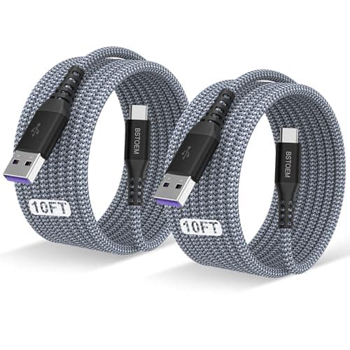 Type C Cable Fast Charge 10Ft Long USB C Charger Cord for Samsung Galaxy S10/S9/S8/Note/9/8/LG/Google Pixel/Motorola/PS5/Nintendo Switch/Kindle Fire USB A to USB-C Braided Phone Charging 2Pack 10 ft