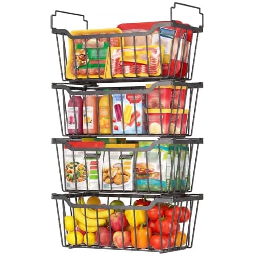 Freezer Organizer Bins with Foldable Handle, 4 Pack Stackable Baskets