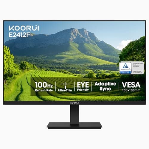 KOORUI 24 inch Computer Monitor,FHD (1920 x 1080) 100Hz 99% sRGB 3000:1,PC Desktop Monitors for Computer,HDMI/VGA Port, 100 x 100 mm VESA Mountable,Visioncare,Black