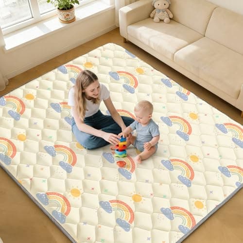 Deeteck 79"x71" Baby Play Mat - Extra Thicker & Soft Floor Crawling Mat - Non-Slip Foam Playmats for Playpen - Foldable & Machine Washable Baby Activity Mat for for Babies and Toddlers, Rainbow