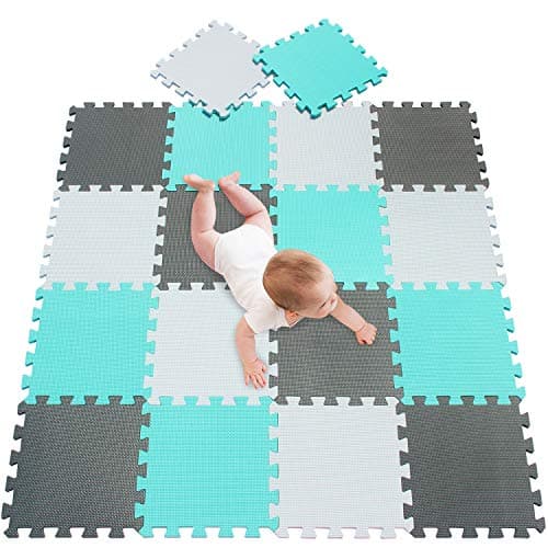 meiqicool Baby Play Mat with EVA Foam Interlocking Puzzle Solid Foam Play Mat for Baby- 18 Tiles Puzzle Floor Play Mat with Shapes & Colors 11.8"x 11.8"