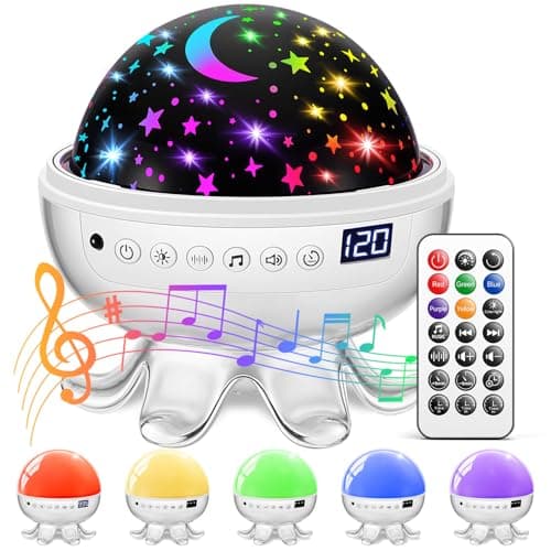 White Noise Machine Baby with Night Light Projector, 30 Soothing Music& 31 Colour& 4 Films Sound Machine, Timer+Remote+360° Rotate Dimmable Kids Night Light, Baby Essentials, Baby Shower Gifts