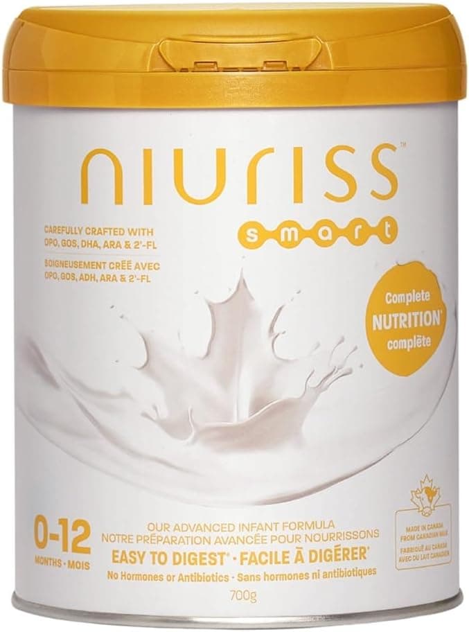 Niuriss Smart Infant Formula (0-12 months) - Support gentle transition and nutritious feeding with 2'-FL (HMO), OPO lipids and GOS fiber, enriched Calcium, Vitamin D and DHA - Made in Canada from Canadian milk, 700g