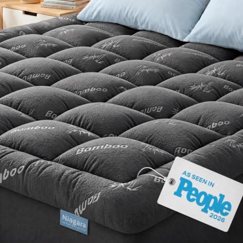 Ultra Soft Queen Mattress Topper – Viscose Derived from Bamboo Pillow Top Pad for Back Pain Relief – Cooling Comfort for Hot Sleepers, Gray