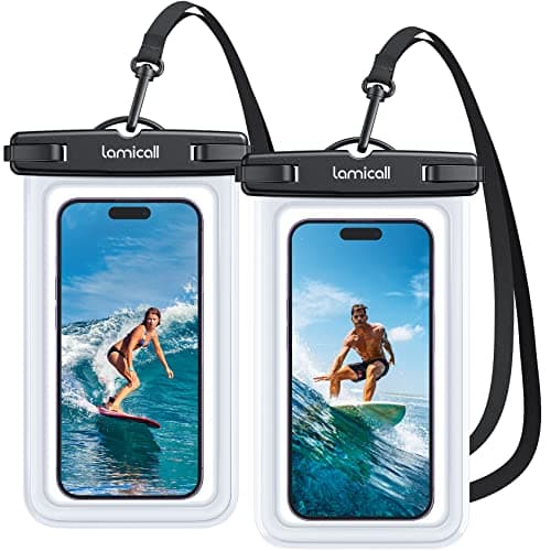 Lamicall Waterproof Phone Pouch Dry Bag with Lanyard - 2 Pack IPX8 [Easy Lock & Heavy Duty] Water Proof Cell Phone Case Gift for iPhone 15 16 17 Pro Max, Samsung Galaxy S25 S26 Ultra, All 4-7"