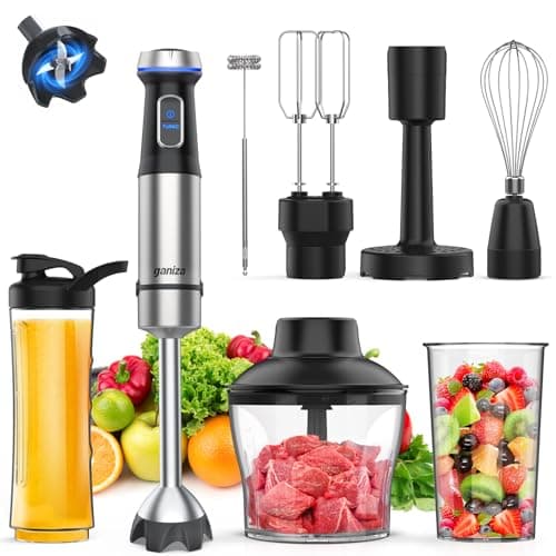 Ganiza Immersion Blender, 8-in-1 Hand Blender Mixer, Milk Frother, Egg Whisk, Chopper, and Beaker