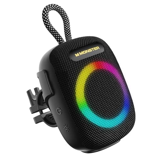 Monster S300 Portable Bluetooth Speaker, IPX7 Waterproof Wireless Bike Speaker with RGB Lights, Powerful Sound, 10H Playtime, Bluetooth 6.0, Bike Accessories, TWS, for Outdoors/Travel/Home, Black