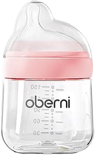 Oberni Baby Bottles with Natura Flow Off-Centered Nipple for 0+ Months, Anti Colic Newborn Milk Feeding Bottle, 150ml/5oz/Pink/1Pack