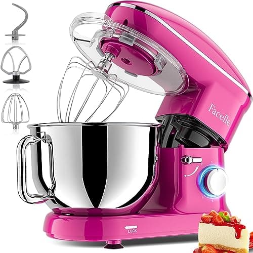 Facelle Stand Mixer, 6.5 QT 6+P Speed Kitchen Electric Mixer, Tilt-Head Food Mixer with Beater, Dough Hook, Whisk and Egg Separator, Scraper for Baking,Cakes,Cookie - Purple