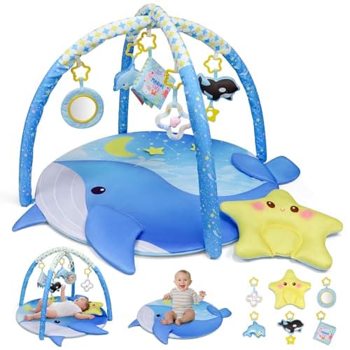 Dr.Rapeti 31x31inches Baby Play Mat, Activity Baby Play Gym with Arch, Playmats & Floor Gyms, Detachable Mirror and Soft Book, Thick Non Toxic Playmats