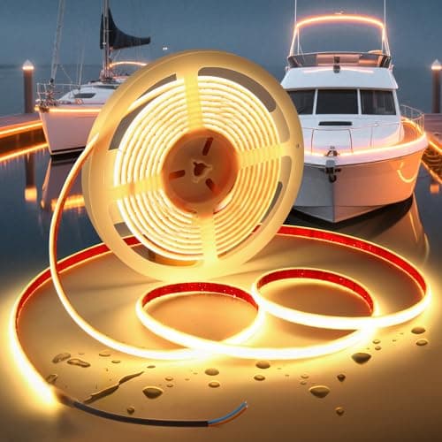 VOEWT COB LED Strip Lights Warm White 3000K,12V 16.4ft IP67 Waterproof High CRI 95Ra+ Super Bright,Flexible Boat Lights for Fishing Night Outdoor Bathroom Swimming Pool(Power Supply Not Included)