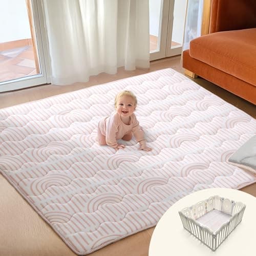 Mallify Soft Thicker Baby Mat for Floor 71"x59", Extra Large Play Area for Infants, Non-Slip Playpen Flooring, Easy to Clean & Portable Design, Crawling for Babies Toddlers, Activity Mat, Rainbow, Pink