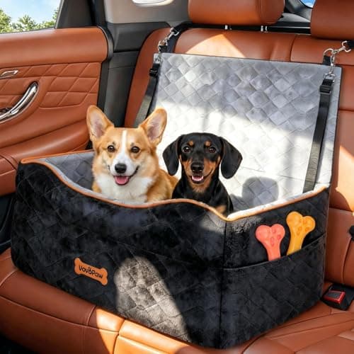 VavoPaw Car Seat for Medium Dog, Dog Booster Seats Under 50Lbs or 2 Small Dogs Under 25Lbs, Pet Car Seats with 2 Safety Leashes, Dogs Sofa Bed Cushion Add Thick Sponge, Pet Cars Carrier for Travel