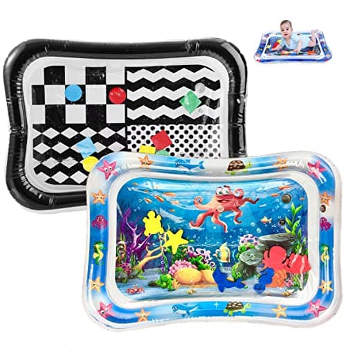 PandaEar 2 Pack Tummy Time Water Mat for Babies Kids, Inflatable Baby Water Play Mats, Baby Sensory Water Mat for 3 6 12 Months Girls Boys