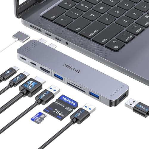 USB C Hub Multiport Adapter for MacBook Pro/Air M1 M2 M3 M4 M5 2025-2018, Melelink 8 in 2 Mac USB Adapter Dongle MacBook Accessories with HDMI 4K, Thunderbolt 3, USB C&A Data Ports, SD/TF Card Reader