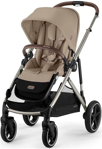 Cybex Gazelle S 2 Stroller – Modular Double Stroller for Infant and Toddler, Includes Detachable Shopping Basket, Over 20+ Configurations, Folds Flat for Easy Storage - Almond Beige/Taupe Frame