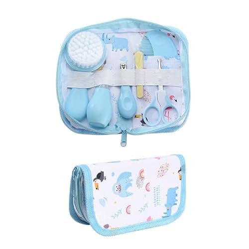 Baby Grooming Kit, Infant Safety Care Set with Hair Brush Comb Nail Clipper Nasal Aspirator,Baby Essentials Kit for Newborn Girls Boys (Blue)