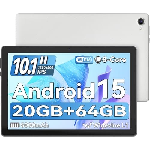 Jeazans Tablet,10.1 Inch Android 15 Tablet with 20GB RAM 64GB ROM 1TB Expansion, Octa-core Processor, HD IPS Touchscreen Dual 5MP+8MP Camera, Widevine L1