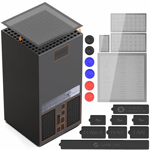 GAMSURFING Dust Filter for Xbox Series X Console- 8 Silicone Dust Plugs and 4 PVC Meshs Set, Anti-Dust Vent Cover Dustproof Case X-Series X Accessories with 6 Thump Grip Caps for Xbox Controllers