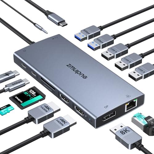 USB C Docking Station for Laptop Dual Monitor 15-in-1 USBC Hub 3 Monitors