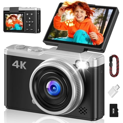 4K Digital Camera,Maxmango 64MP Autofocus Vlogging Camera for YouTube 2.4" 180° Flip Screen Point and Shoot Travel Compact Camera Photo with 16X Zoom for Teens Adults Beginners-16GB Card