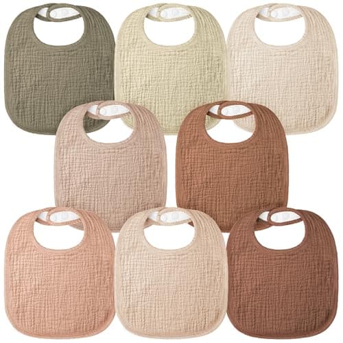 Bearmoss Muslin Baby Bibs 8 Pack 100% Cotton Baby Bandana Drool Bibs for Unisex Baby Girls Boys Toddlers Drooling and Teething (Coconut Mocha)