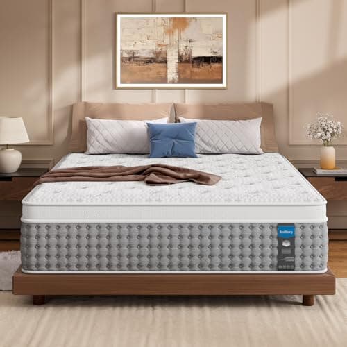 BedStory Firm Queen Mattress, 12 Inch Hybrid Matelas with Individual Pocket Coils, Mattress in a Box for Extra Lumbar Support ＆ Pressure Relief, Fiberglass-Free, CertiPUR-US Certified, 365-Night Trial