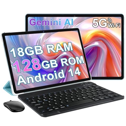 Tablet, 2026 Android Tablet with Gemini AI, 10.1 Inch FHD Display, 18GB RAM 128GB ROM /1TB TF, 6000mAh, Octa-Core CPU, Widevine L1, 2 in 1 Tablets (Blue)