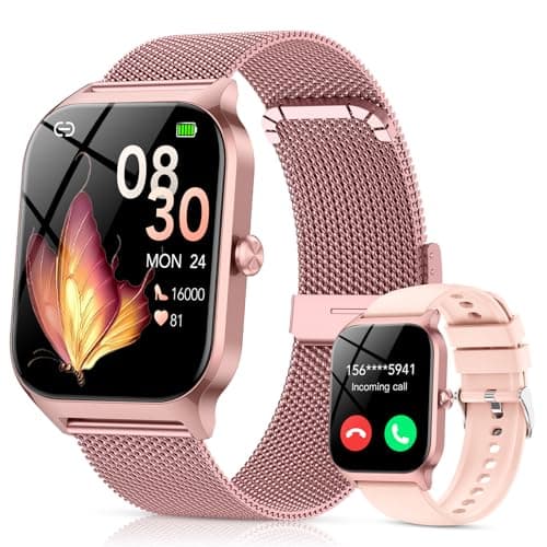 Smart Watch for Women Rose, Bluetooth Call Smartwatch with AI Voice,1.85" HD DIY Dial Fitness Watch, Heart Rate/SpO2/Steps/Sleep Monitor, 120+ Sports Modes, Waterproof Watch for Android iOS Dual Strap
