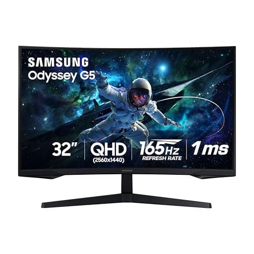 Samsung Odyssey 32 inch Curved Gaming Monitor (2,560 x 1,440) G55C QHD 165 Hz 1 ms, HDR10, FreeSync, Eye Saver Mode, 1000R Curvature- LS32CG550ENXZA