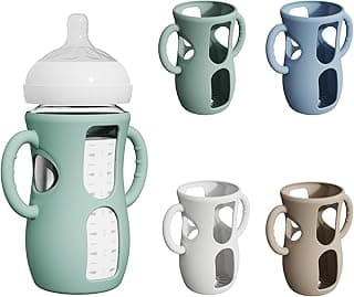 4 Pack Silicone Sleeves for Avent Natural Glass Bottles, Anti Breakage Baby Bottle Protector with Easy-Grip Handle, Compatible with Philips Avent Glass Natural Bottle 8 oz, Not for Infant Use