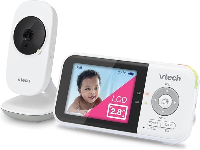 VTech VM819 Baby Monitor, 2.8” Screen, Night Vision, 2-Way Audio, Temperature Sensor and Lullabies, Secure Transmission No WiFi