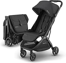 UPPAbaby Minu V3 Travel Stroller | Lightweight + Compact Design | One-Hand Fold + Unfold | from Birth + Overhead Compatible | Jake (Charcoal/Carbon Frame/Black Leather)