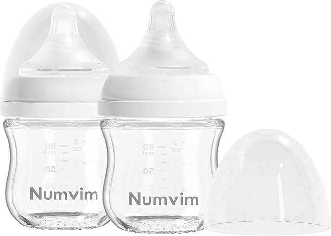 Natural Glass Baby Bottles Gentle & Extra Slow Flow, Newborn Breastfeeding Bottle with Anti Colic Nipple for 0 Months Babies, White (3 Ounce), 1 Count (Pack of 2)