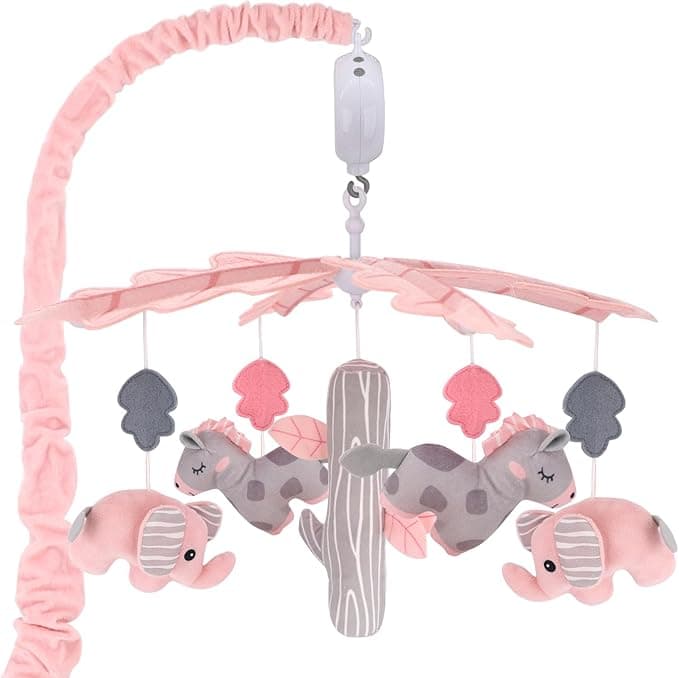 Upgraded Blublu Park Musical Crib Mobile for Girls, Baby Mobile with Hanging Rotating Toys Woodland Nursery Decor for Newborn Baby, Boys Girls, Digital Music Box with 3 Modes, 12 Lullabies (Pink)