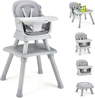 BABY JOY Baby High Chair, 8 in 1 Convertible Highchair for Babies & Toddlers | Booster Seat | Table and Chair Set | Building Block Table | Toddler Chair with Safety Harness, Removable Tray (Gray)