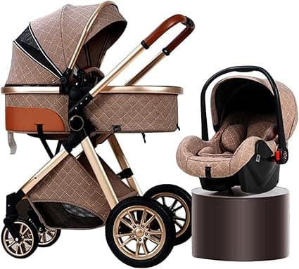 Pushchair and Stroller for Toddler 3 In 1 Travel Baby Stroller Includes Carrycot,Reversible Bassinet Pram,with Accessories, Mom Bag, Footmuff (Color : KHAKI)