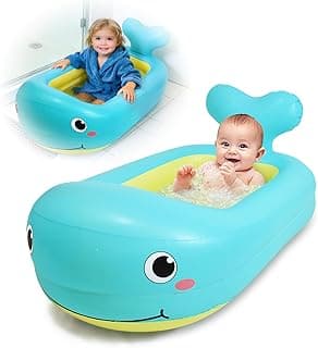 Inflatable Baby Bathtub in Whale with Back Support & Animal Design–Spacious, Portable Foldable Bath Tub for Newborns, Leakproof Lightweight Pool for Travel & Home Use–Ocean Blue(32.68x19.69x9.84 Inch)