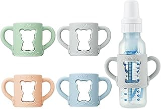 PandaEar 4 Pack Silicone Baby Bottle Handles Compatible with Dr Brown 8 oz/250 ml Narrow Baby Bottles, Baby Feeding Bottle Holder Grips