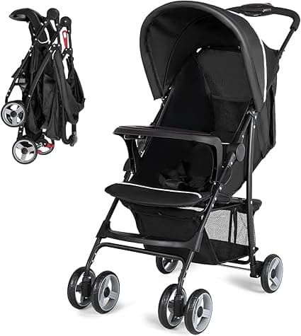Costzon Lightweight Baby Stroller, Foldable Stroller with 5-Point Safety System and Multi Position Reclining Seat (Black)