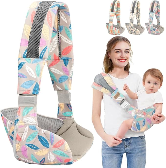 Baby Sling Carrier, Baby Carrier with Waist Support, Portable Ergonomic Toddler Carrier Sling, Adjustable Thick Baby Wrap Carrier for Newborn Up to 0-36 Month (Leaves)
