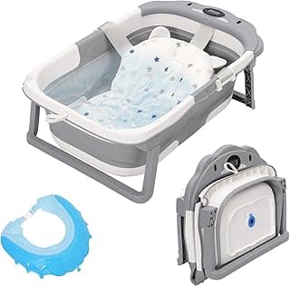 Baby Bath Tub Foldable Baby Bathtub,Baby Bathtub with Support Cushion Pad,Anti-Slip Portable Travel Shower Bathing Basin for Newborn Baby (Grey)