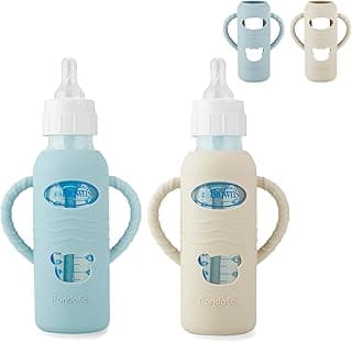 PandaEar 2 Pack Silicone Sleeves for Dr. Brown's 8oz Glass Baby Bottles, Anti-Drop Protective Bottle Covers with Handles, Heat-Resistant & Easy to Grip