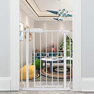 ALLAIBB 24 25 26 27 28 29 Inch Narrow Walk Through Baby Gate Auto Close Tension White Metal Child Pet Safety Gates with Pressure Mount for Stairs,Doorways and Baniste 24.02-29.00 in