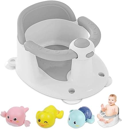 Baby Bath Seat for Babies 6 Months & Up, Bath Seats for Babies Sitting Up with 3 Bath Toys, Open Design Bathtub Seat for Baby 6-12 Months, Non-Slip, Compact Toddler Bath Seat