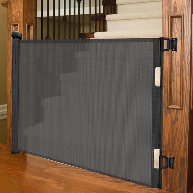 Retractable Baby Gate 33"x71"- Safety Mesh Baby Gate/Dog Gate, 33inch Tall and Extends up to 71inch Wide for Stairs, Doorways, Hallways, Banisters Indoor and Outdoor (Black)