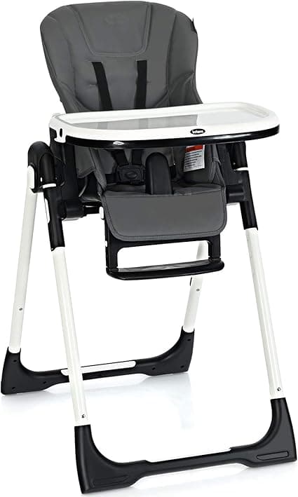 INFANS High Chair for Babies & Toddlers, Foldable Highchair with Multiple Adjustable Backrest Footrest Seat Height, Removable Tray, Detachable PU Leather Cushion, Built-in Rear Wheels (Dark Gray)