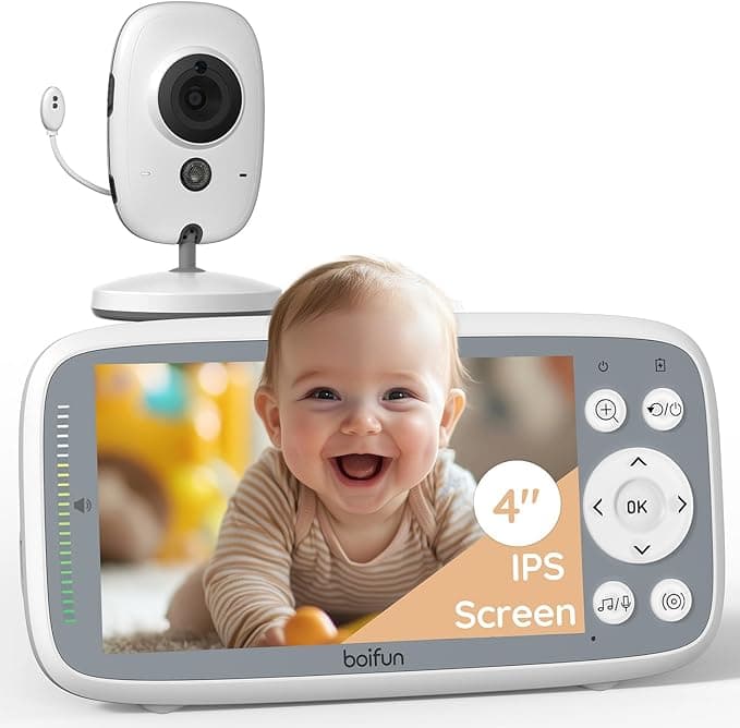 2026 Upgraded Boifun Baby Monitor No Wi-Fi, Baby Camera with 4" 720P IPS Screen, Night Vision, 3X Zoom, Two-Way Audio, Temperature Monitoring, Lullabies, Sound Detection, Just Turn On & Go