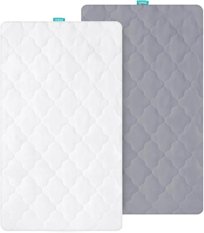 Biloban Waterproof Bassinet Mattress Cover(35"x21"), 2 Pack, Ultra Soft Microfiber, Quilted Bassinet Mattress Protector, White & Grey